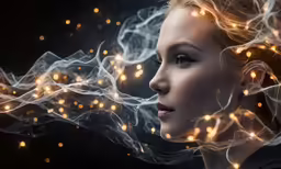 a woman is blowing some fire on her face