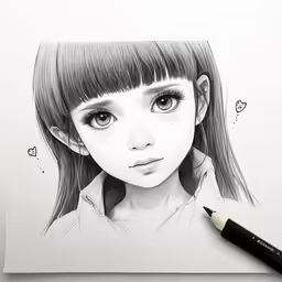 an adorable drawing of a girl with long hair