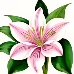 a painting of a flower with leaves on the top of it