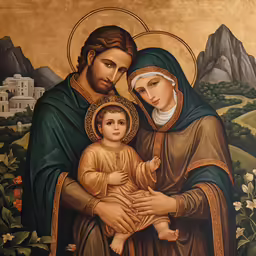a painting of the mother and child in golden attire