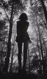 a person standing alone in the woods