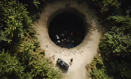 a man stands in the middle of a tunnel