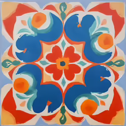 a painting depicting several flowers on a blue background