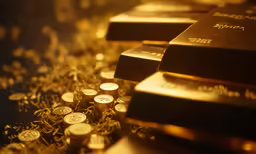 a bunch of gold bars are shown next to some chips