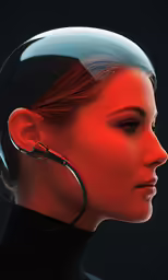 a girl wearing large metal hoops next to her head