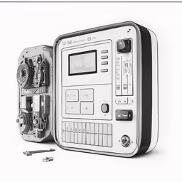 a radio clock with a key laying on the ground