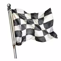 the checkered flag flies high above the city