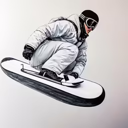 a man riding on top of a snowboard in the air