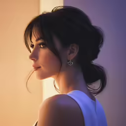 a woman looking down and holding her hands on her back