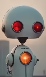 a robot has two eyes and has red bulbs