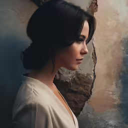 a woman with dark hair posing for a portrait