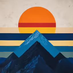 a poster with a mountain is in the background