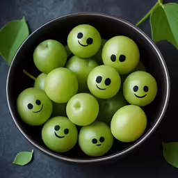 apples with funny faces painted on them in a bowl