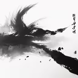 an abstract black and white painting with chinese characters