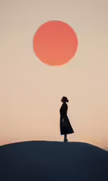 a person is standing on the top of a hill at sunset