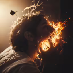 a man that is holding fire in his hands
