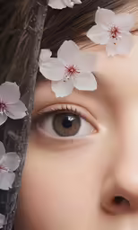 a woman with white flowers painted on her face