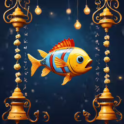 a fish that is floating under the lights,the fish has many lamps in front of him