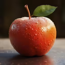an apple with water drops sitting on a table