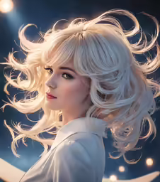 a woman with long blonde hair wearing white is posing
