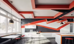 a very large kitchen and dining area in an apartment