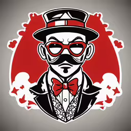 a man with a top hat and red glasses,a man with a top hat and red bow tie
