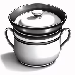 a drawing of a large pan and smaller pot