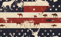 an old flag with various deer and elk on it