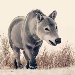 there is a small horse standing next to some dried grass