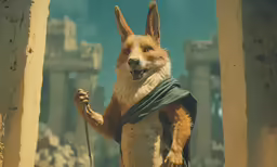 a picture of an animated dog in front of an entrance