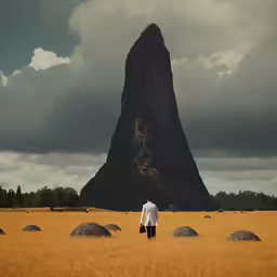 there is a man standing in the middle of the field