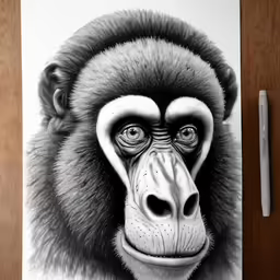 a monkey with big eyes in a drawing board