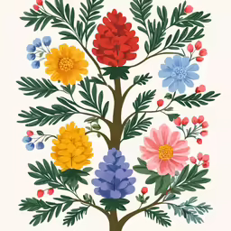 this is a painting of various types of flowers