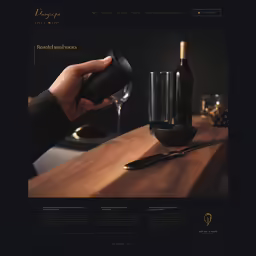 the website has a dark background with text and a wine glass on it