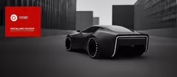 a car sitting in the middle of a road next to tall buildings