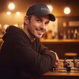 man smiling in a restaurant behind a foo table