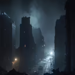 dark street with fog and fog covering it