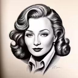 a drawing of the actress in black and white