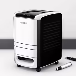 a small white printer on a table next to some writing supplies