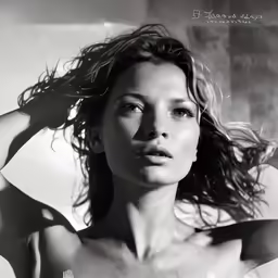 a sexy woman with flowing hair posing for a portrait