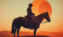 an equestrian on horseback with the sun in background