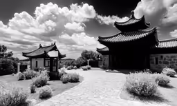 the beautiful scenery of a courtyard in front of an old - fashioned building
