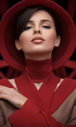 woman wearing a red hat with the hood down