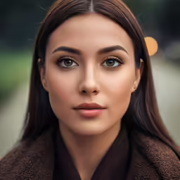 a model with a long brown hair wearing a black scarf