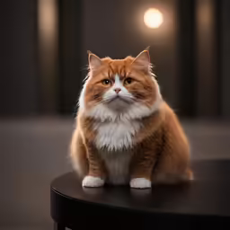 an orange cat is sitting on the edge of a table