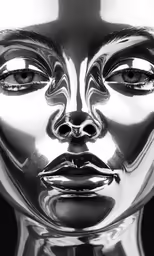 a metal head is shown with a black background
