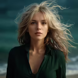 the woman is posing for a photo on the beach