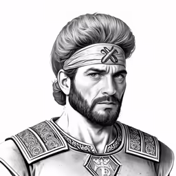 a drawing of a bearded soldier