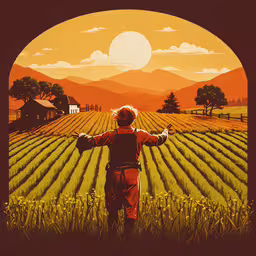 the person is standing in front of the sunset in a field,a person stands in a field as the sun sets