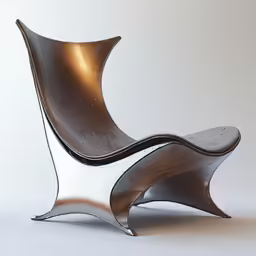 a black and white modern chair that is placed on a table